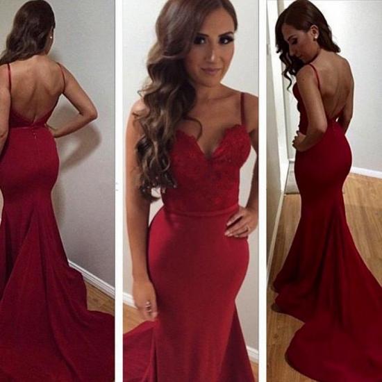 Red Sexy Mermaid Spaghetti Strap Evening Dresses Lace Open Back 2022 Party Gowns_3