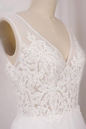 TsClothzone Elegant V-Neck Sleeveless Straps Lace Wedding Dress White Tulle Appliques Beadings Bridal Gowns On Sale_5