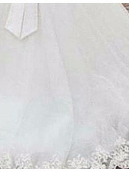 A-Line Wedding Dress Jewel Tulle Straps Bridal Gowns Sweep Train On Sale_3