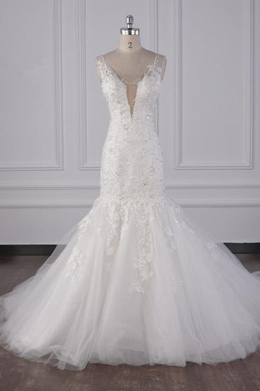 TsClothzone Gorgeous V-Neck Mermaid Lace Appliques Wedding Dress Sequined Sleeveless Bridal Gowns Online