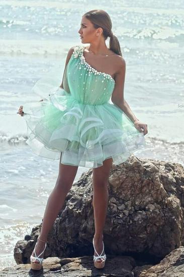 Green One Shoulder Beading Mini Homecoming Dresses Latest Flowers Organza Custom Made Cocktail Dress