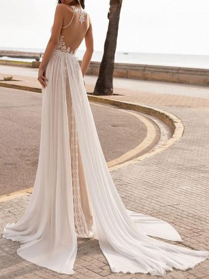 Gorgeous Halter Chiffon Zipper A-Line Wedding Dresses With Lace Appliques_2