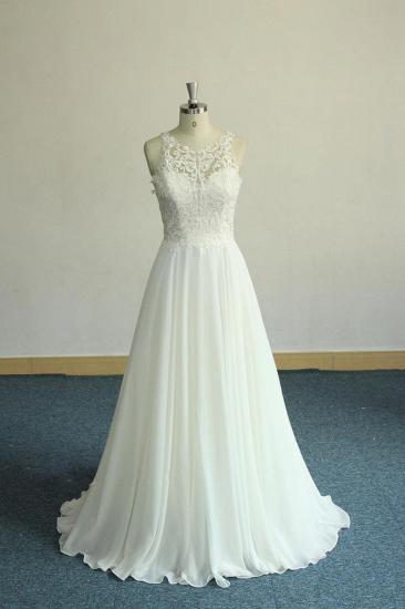 Einzigartiges weißes ärmelloses Hochzeitskleid | Applikationen Chiffon Brautkleider_2
