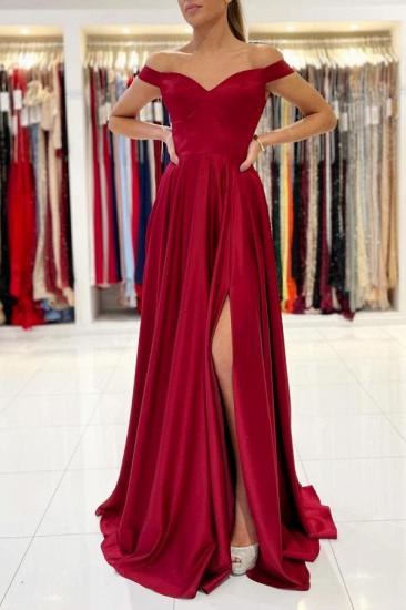 Red Off Sholder Evening Maxi Dress with Side Slit