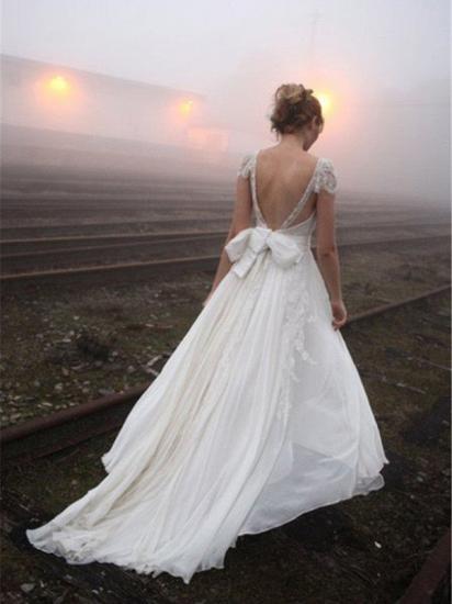 Chiffon A-Line Sleeveless V-neck Floor-Length Lace Wedding Dresses_3