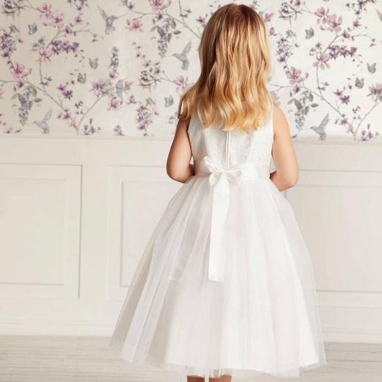 Cute Puffy Tulle Long Flower Girl Dresses | White Lace Little Girls Pageant Dresses with Belt_3