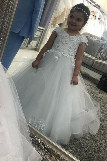 White Off the shoulder Cap sleeves Puffy Lace Flower Girl Dresses