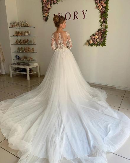 Appliques Long Sleeve A-line Wedding Dresses | Tulle Pleated Bridal Gowns_2