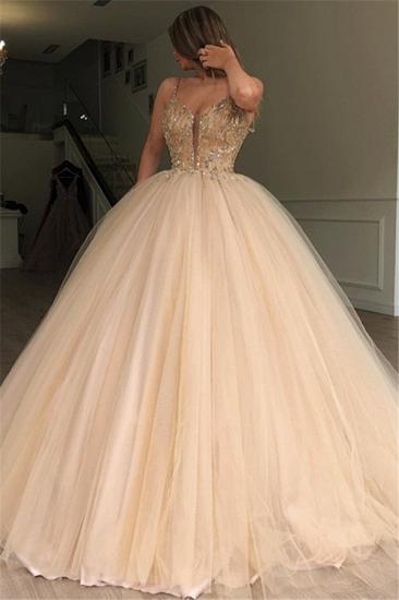 Luxury Spaghetti-Straps Ball-Gown Party Dresses | Beading Princess Prom Dresses