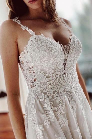 Elegantes, weißes Tüll-Spitzen-Hochzeitskleid, ärmelloses, einfaches Brautkleid_2