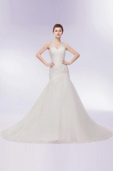 WENDY | Mermaid V-neck Floor Length Tulle Wedding Dresses with Crystals_11