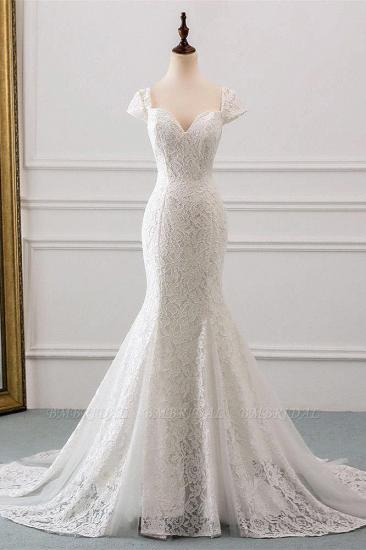 Elegant Cap Sleeve Aweetheart Floral Lace Slim Mermaid Wedding Dress Lace-up Wedding Party_1