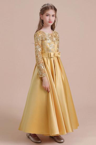 Ankle Length Flower Girl Dress | Long Sleeve Satin Little Girls Dress for Wedding_4