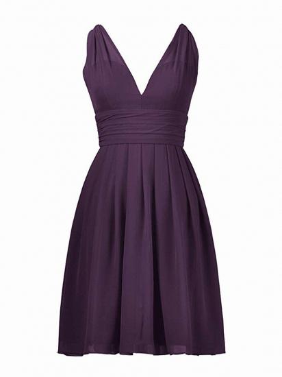 Grape Chiffon Short A-Line Sleeveless Bridesmaid Dresses_1