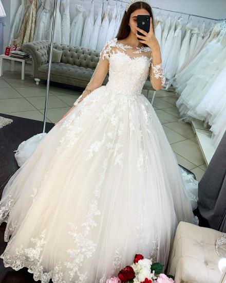 Glamouröses Tüll-Brautkleid mit langen Ärmeln und 3D-Blumenspitze_3