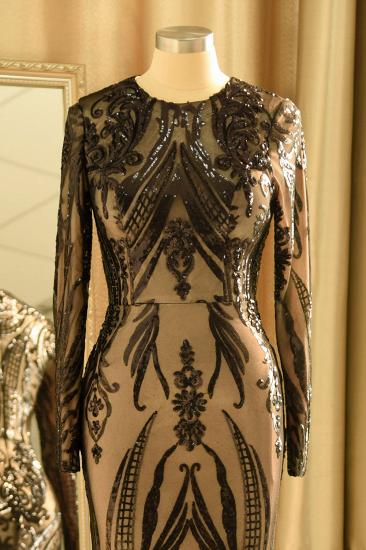 Luxury Round neck Black Sequined Overskirt Prom Dress_7