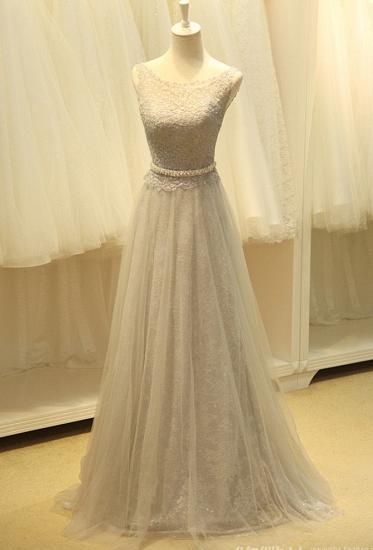 Formal Long Tulle Grey Lace Dresses For Juniors A Line Zipper Fashionable Floor Length Prom Dresses with Belt_1