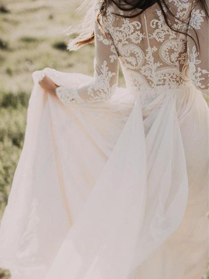 Long Sleeves Floor-Length Applique Tulle A-Line Scoop Wedding Dresses_5