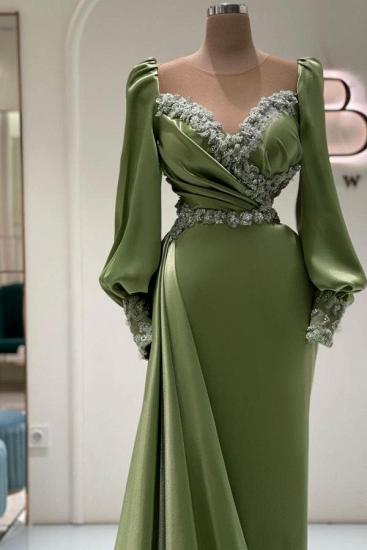 Green evening dress long cheap | Prom dress with sleeves_2