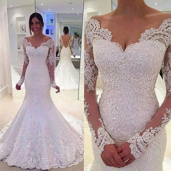 Elegant Off-the-Shoulder Long Sleeves Bridal Gowns Lace Mermaid Wedding Dresses 2022_2