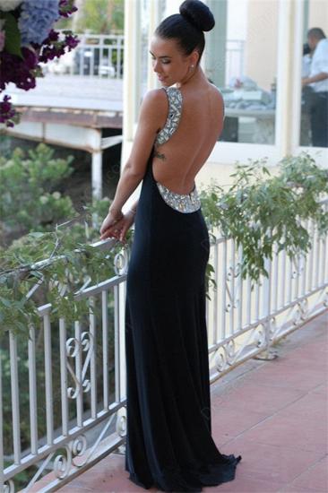 Sexy Backless 2022 Evening Dresses Crystals Black Long Sheath Prom Gowns_3