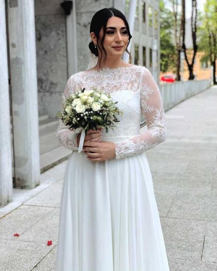 Romantic Long Sleeves Chiffon Wedding Dress Aline_3