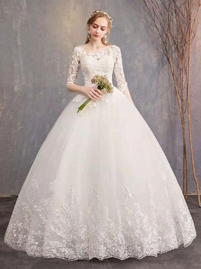 Luxury Half Sleeves Jewel Tulle Lace Appliques Ball Gown Wedding Dresses_5