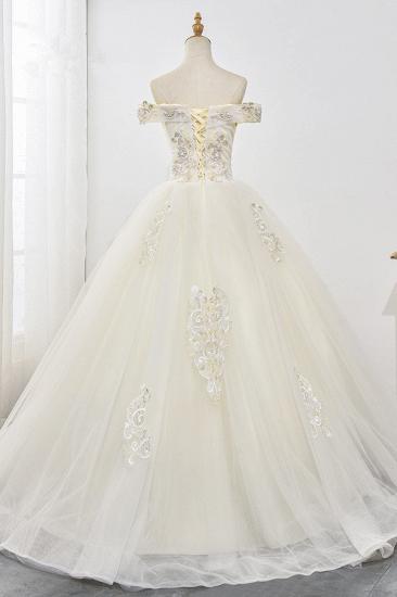 TsClothzone Gorgeous Off-the-Shoulder Champagne Tulle Wedding Dress Ball Gown Lace Appliques Sleeveless Bridal Gowns Online_3