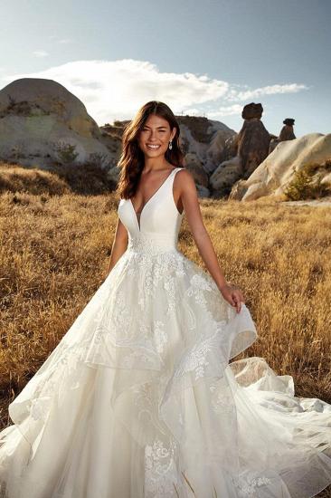 Country A-Line Wedding Dress Sexy Deep-V-Neck Lace Appliques Bridal Gowns On Sale_3