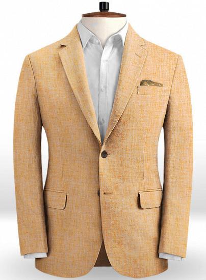 Orange Notched Lapel Fashion Linen Mens Suit_2