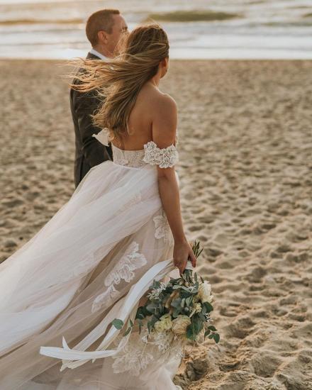 Off Shoulder Simple Beach Wedding Tulle Lace Erin Wedding Dress_3
