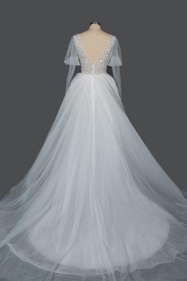Amazing Cap Sleeves Glitter Sequins Aline Wedding Dress V-Neck White Bridal Gown_4