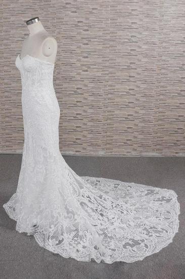 Chic-Schatz-Meerjungfrau-Spitze-Hochzeitskleid | Weiße ärmellose Brautkleider mit Applikationen_4