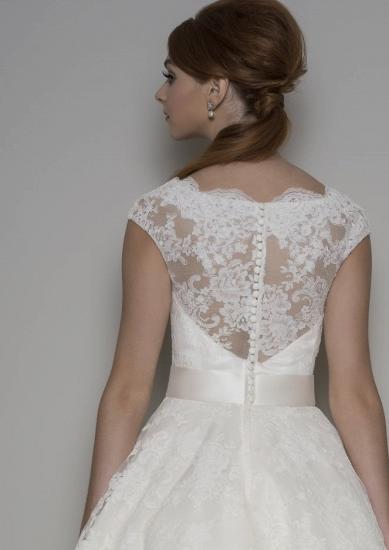 Cap Sleeves White Lace Appliques Aline Short wedding Dress_2