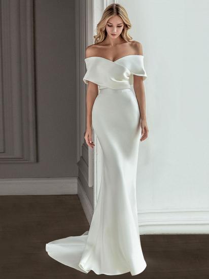 Gorgeous Off The Shoulder Ivory Satin Mermaid Wedding Dresses Long_2