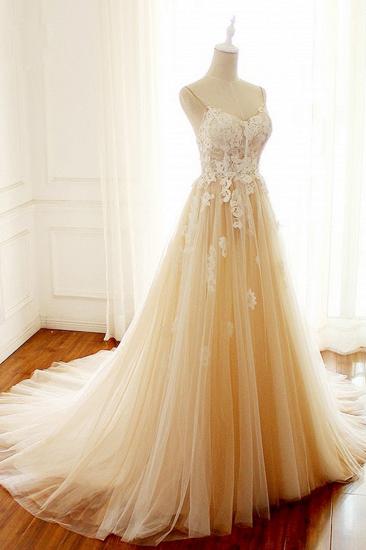 TsClothzone Gorgeous Sweetheart Creamy Tulle Wedding Dress Spaghetti Straps Sweep Train Bridal Gowns On Sale_1