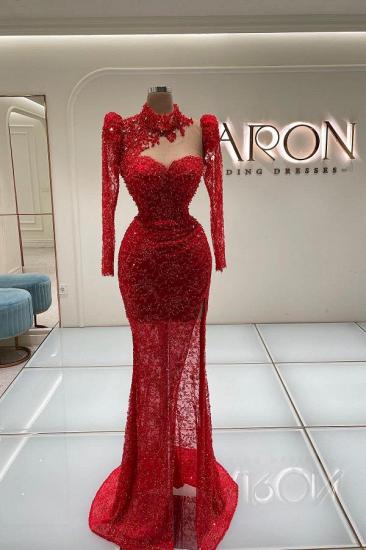 Red Evening Dresses Long Glitter | prom dresses with sleeves_1