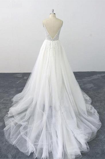 TsClothzone Sexy Spaghetti Straps Tulle Lace Wedding Dress V-Neck Ruffles Appliques Bridal Gowns Online_3