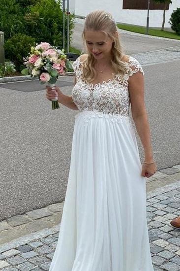 Elegant White Lace Long A-Line Tulle Wedding Dress_2