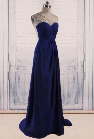 Royal Blue Chiffon 2022 Long Evening Dresses Shiny Crystal Sheer Back Popular Prom Dresses