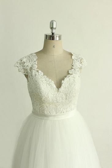 Stilvolles weißes Tüll-Spitzen-Hochzeitskleid | Applikationen A-Linie Rüschen Brautkleider_4
