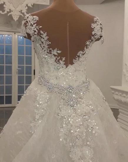 Glamorous Crystal Lace Off The Shoulder Brautkleider mit V-Ausschnitt und abnehmbarem Überrock | Günstige ärmellose Open Back Brautkleider_3