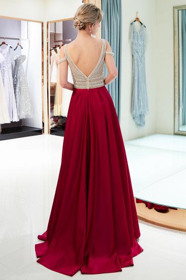 MARIETTA | A-line V-neck Sleeveless Burgundy Crystal Beading Evening Dresses_3