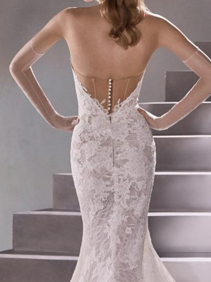 Sexy Mermaid Wedding Dresses Sweetheart Lace Sleeveless Bridal Gowns Plus Size Sweep Train_5