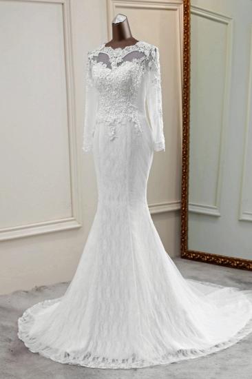 TsClothzone Elegant Jewel Long Sleeves White Mermaid Wedding Dresses with Rhinestone Online_4