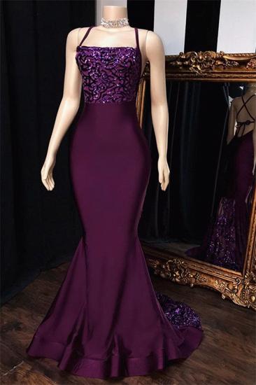 Mermaid Purple Spaghetti-Straps Appliques Sleeveless Prom Dresses_1