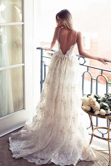 Elegant Sweetheart-Neck Lace Backless Princess Wedding Dresses | Spaghettis-Straps Bridal Gowns Online_2