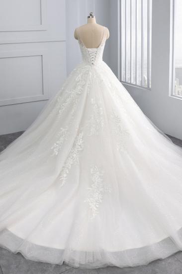 TsClothzone Affordable Ball Gown Jewel Tulle Lace Wedding Dress Ruffles Sleeveless Appliques Bridal Gowns Online_3