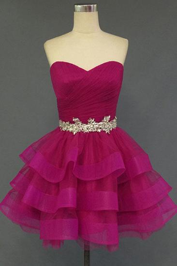 Sweetheart Crystal Fuchsia Mini 2022 Cocktail Dresses Tiered Lace-up Short Homecoming Gowns