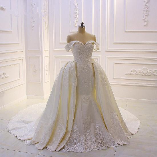 Sweetheart Lace Appliques Off-the-Shoulder Detachable Train Wedding Dress_6